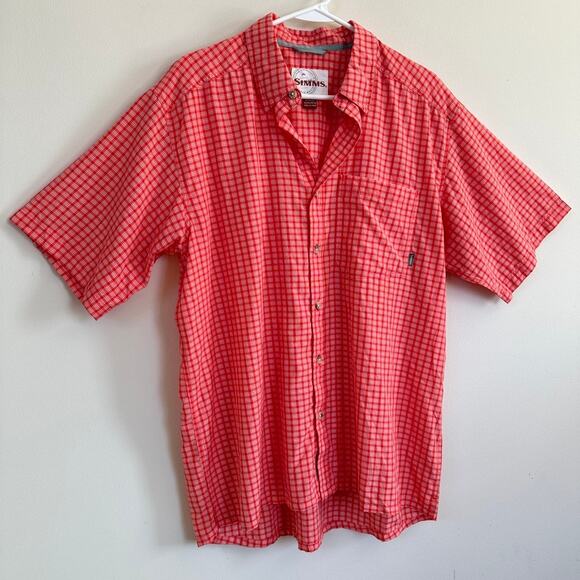Simms Fishing Shirt Mens LARGE Gorpcore Hiking Camping Outdoor Red White Plaid - Picture 3 of 9